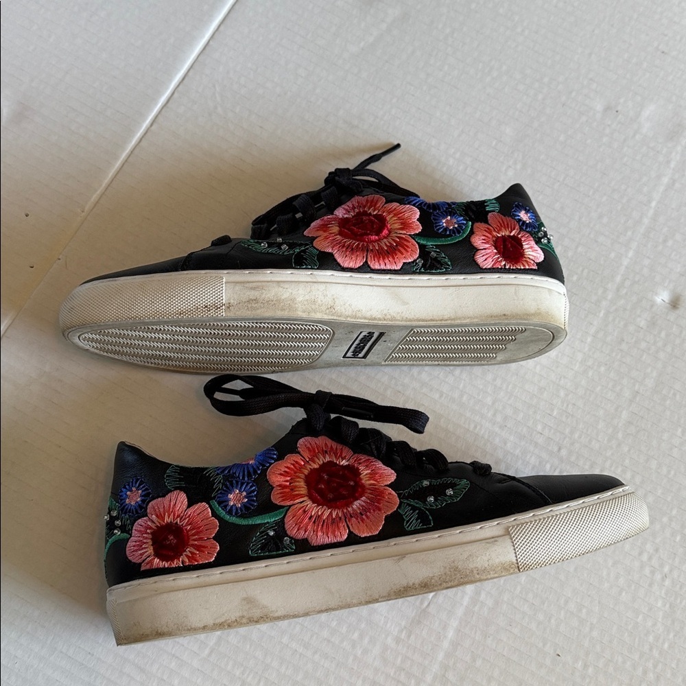 Skechers - VASO PINTAR Black Leather Embroidered Bright Flowers Sneakers - 10 - Picture 11 of 11